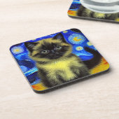 Van Gogh Starry Night Siamese Cat Getränkeuntersetzer (Linke Seite)