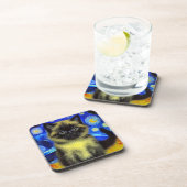 Van Gogh Starry Night Siamese Cat Getränkeuntersetzer (Rechte Seite)