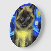 Van Gogh Starry Night Siamese Cat Große Wanduhr (Winkel)