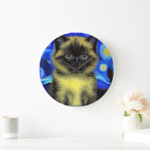 Van Gogh Starry Night Siamese Cat Große Wanduhr (Zuhause)