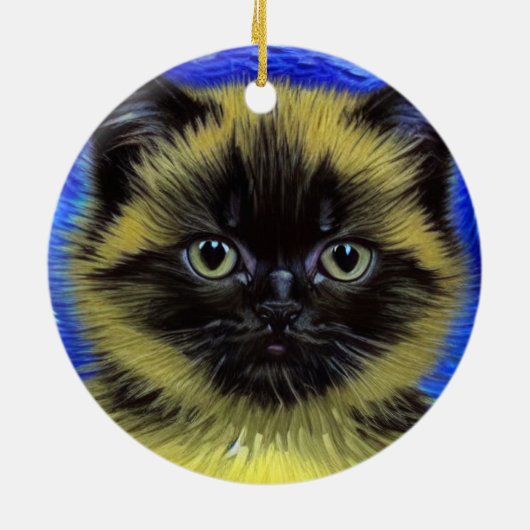 Van Gogh Starry Night Siamese Cat Keramik Ornament (Hinten)