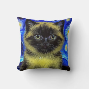 Van Gogh Starry Night Siamese Cat Kissen