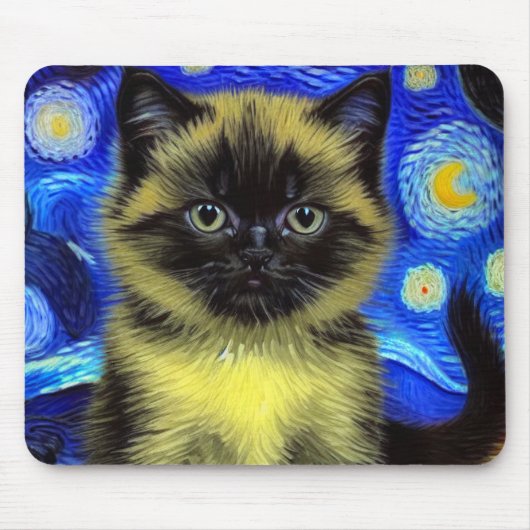 Van Gogh Starry Night Siamese Cat Mousepad (Vorne)