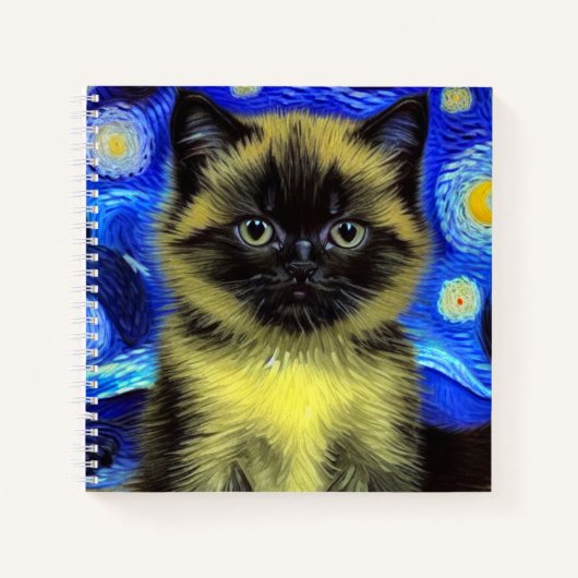 Van Gogh Starry Night Siamese Cat Notizblock (Vorderseite)