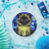 Van Gogh Starry Night Siamese Cat Pappteller (Party)