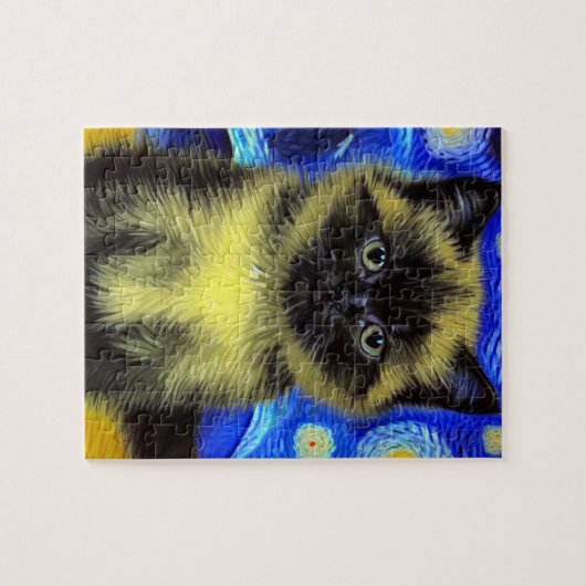 Van Gogh Starry Night Siamese Cat Puzzle (Horizontal)