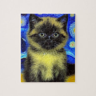 Van Gogh Starry Night Siamese Cat Puzzle