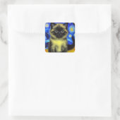 Van Gogh Starry Night Siamese Cat Quadratischer Aufkleber (Tasche)