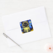 Van Gogh Starry Night Siamese Cat Quadratischer Aufkleber (Umschlag)