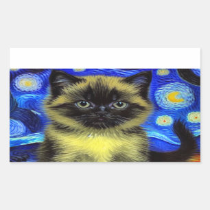 Van Gogh Starry Night Siamese Cat Rechteckiger Aufkleber