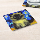 Van Gogh Starry Night Siamese Cat Rechteckiger Pappuntersetzer (angewinkelt)