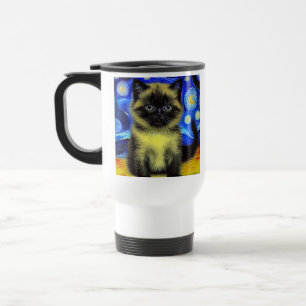 Van Gogh Starry Night Siamese Cat Reisebecher