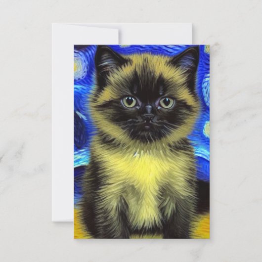 Van Gogh Starry Night Siamese Cat RSVP Karte (Vorderseite)