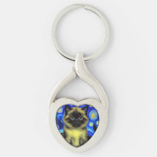 Van Gogh Starry Night Siamese Cat Schlüsselanhänger