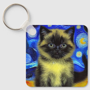 Van Gogh Starry Night Siamese Cat Schlüsselanhänger