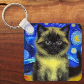Van Gogh Starry Night Siamese Cat Schlüsselanhänger (Vorderseite)