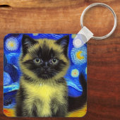 Van Gogh Starry Night Siamese Cat Schlüsselanhänger (Rückseite)