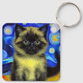 Van Gogh Starry Night Siamese Cat Schlüsselanhänger (Rückseite)