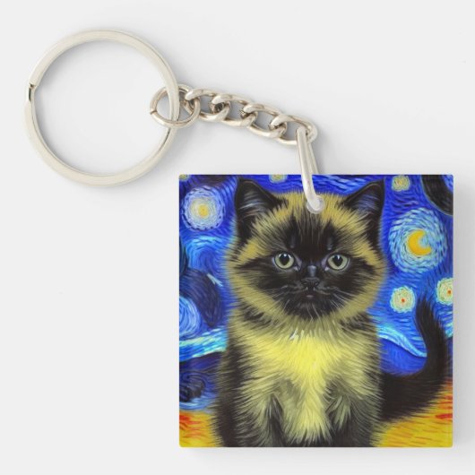 Van Gogh Starry Night Siamese Cat Schlüsselanhänger (Vorderseite)
