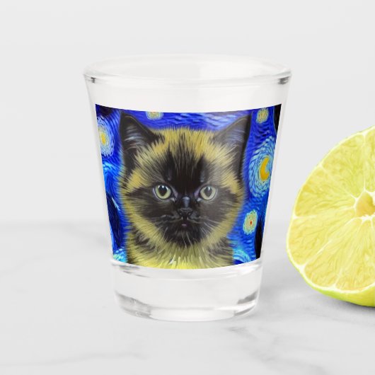 Van Gogh Starry Night Siamese Cat Schnapsglas (Vorderseite)