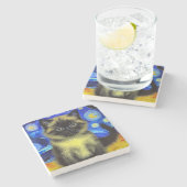 Van Gogh Starry Night Siamese Cat Steinuntersetzer (Seitenansicht)