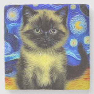 Van Gogh Starry Night Siamese Cat Steinuntersetzer