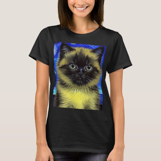 Van Gogh Starry Night Siamese Cat T-Shirt (Vorderseite)