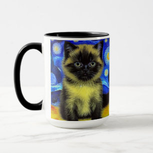 Van Gogh Starry Night Siamese Cat Tasse