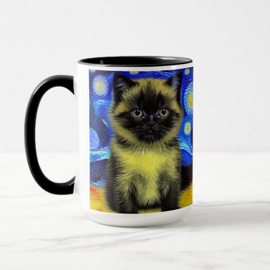 Van Gogh Starry Night Siamese Cat Tasse (Links)