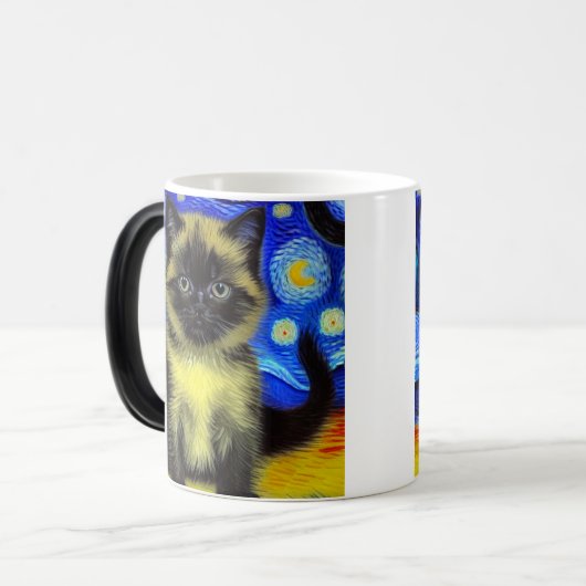 Van Gogh Starry Night Siamese Cat Verwandlungstasse (Vorderseite Links)