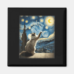 Van Gogh Starry Night Style Artistic Ragdoll Chat Magnet
