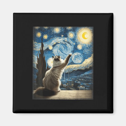 Van Gogh Starry Night Style Artistic Ragdoll Chat Magnet (Vorne)