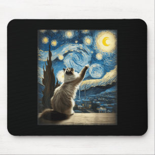 Van Gogh Starry Night Style Artistic Ragdoll Chat Mousepad