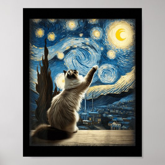 Van Gogh Starry Night Style Artistic Ragdoll Chat Poster (Vorne)