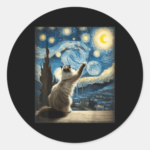 Van Gogh Starry Night Style Artistic Ragdoll Chat Runder Aufkleber