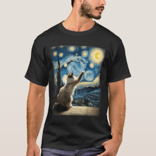 Van Gogh Starry Night Style Artistic Ragdoll Chat T-Shirt