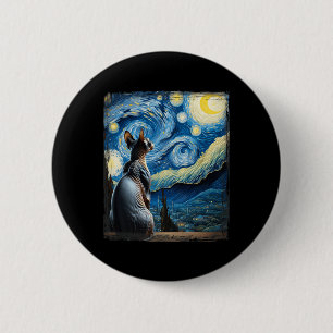 Van Gogh Starry Night Style Artistic Sphynx Cat Button