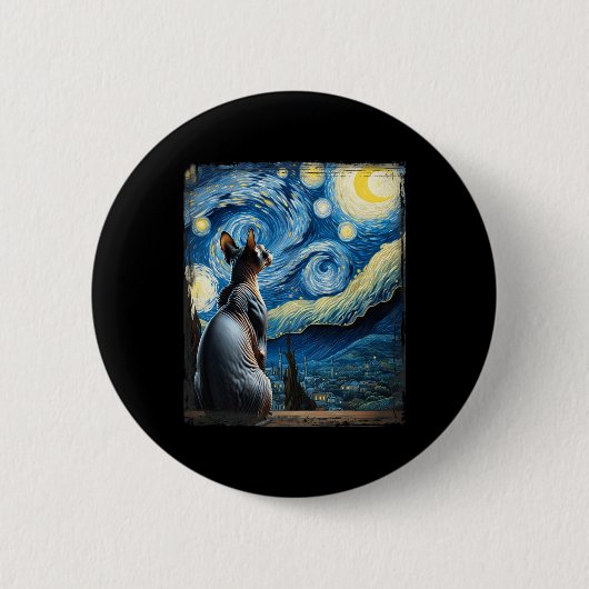 Van Gogh Starry Night Style Artistic Sphynx Cat Button (Vorderseite)