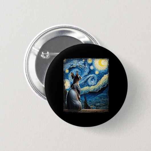 Van Gogh Starry Night Style Artistic Sphynx Cat Button (Vorne & Hinten)