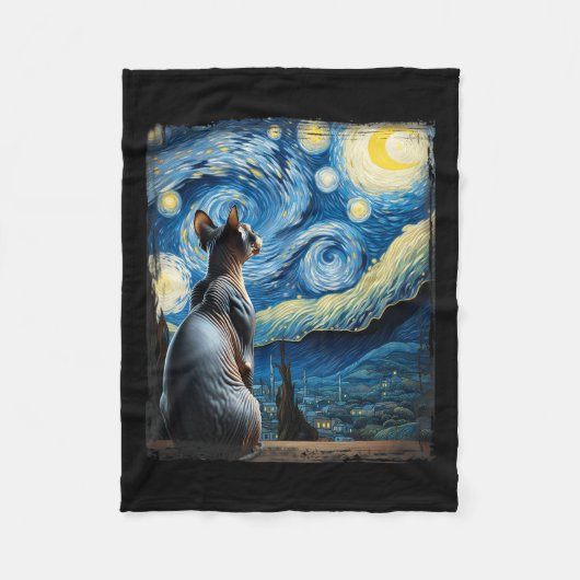 Van Gogh Starry Night Style Artistic Sphynx Cat Fleecedecke (Vorderseite)