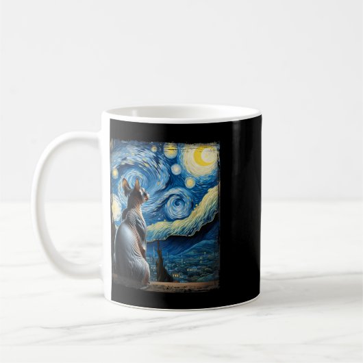 Van Gogh Starry Night Style Artistic Sphynx Cat Kaffeetasse (Links)