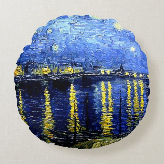 Van Gogh - Starry Night über der Rhone Rundes Kissen (Vorderseite)
