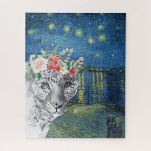 Van Gogh Starry Night und Blume Leopard Puzzle