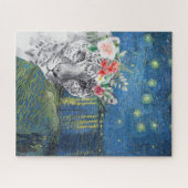 Van Gogh Starry Night und Blume Leopard Puzzle (Horizontal)