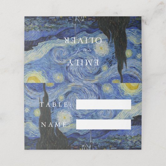 Van Gogh Starry Night Wedding Platzkarte (Außenseite Aufgefaltet)
