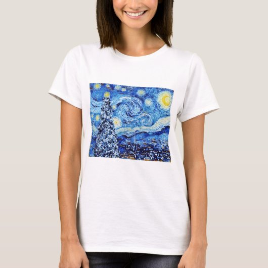 Van Gogh Starry Night - White Christmas T - Shirt (Vorderseite)
