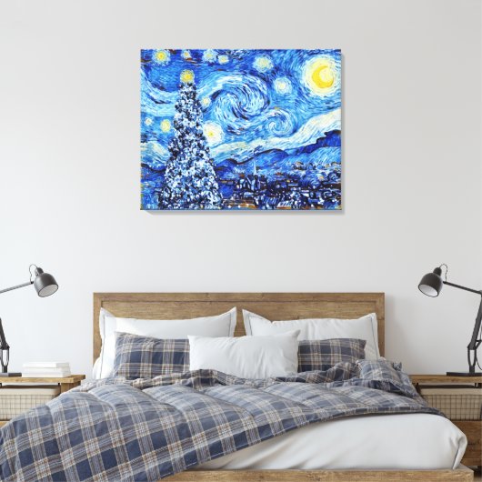 Van Gogh Starry Night - White Christmas Tree Canva Leinwanddruck (Insitu (Schlafzimmer))