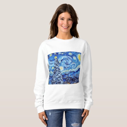 Van Gogh Starry Night - White Christmas Tree Sweatshirt (Vorne ganz)
