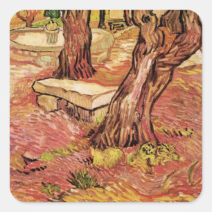 Van Gogh Steinbank im Garten, St. Paul Hospital Quadratischer Aufkleber