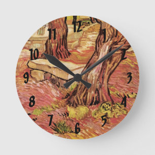 Van Gogh Steinbank im Garten, St. Paul Hospital Runde Wanduhr